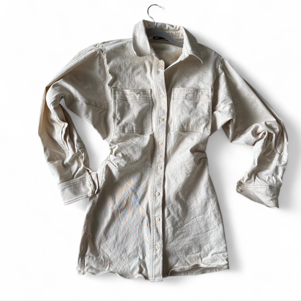 Zara Off-White Casual Button Up Dress